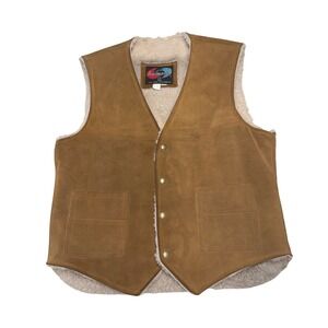 Trailmaster Mens Tobacco Brown Suede Leather Sherpa Lined Vest Cowboy Ranch Work